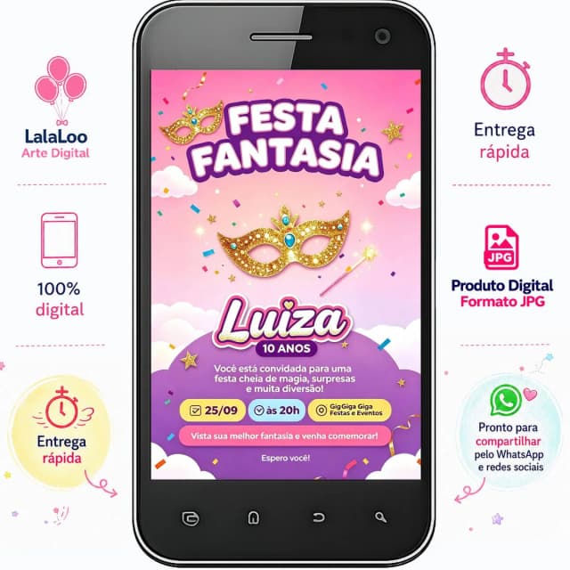 Convite Digital Tema Festa Fantasia | Festa Infantil Personalizado