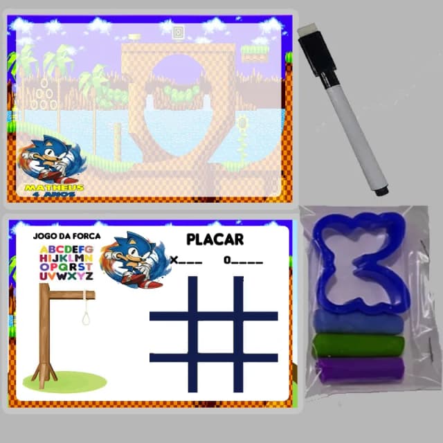 KIT Lousa Magica +massinha de modelar personalizada do Sonic