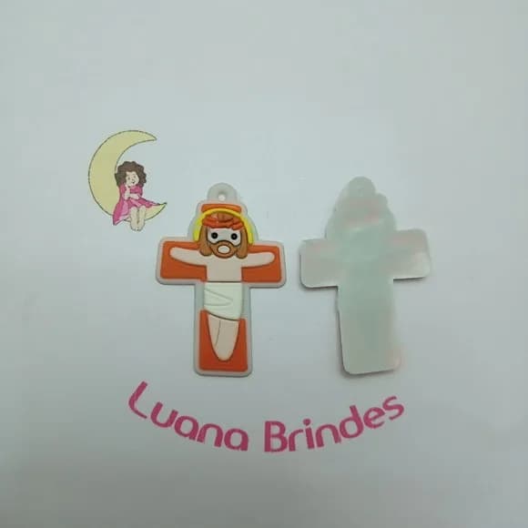 Pingente Crucifixo Cinza de Borracha 5cm Pct 4 Unidades