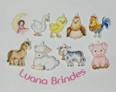 Pingente Fazendinha Acrílico U.v Variados - 6 Unidades