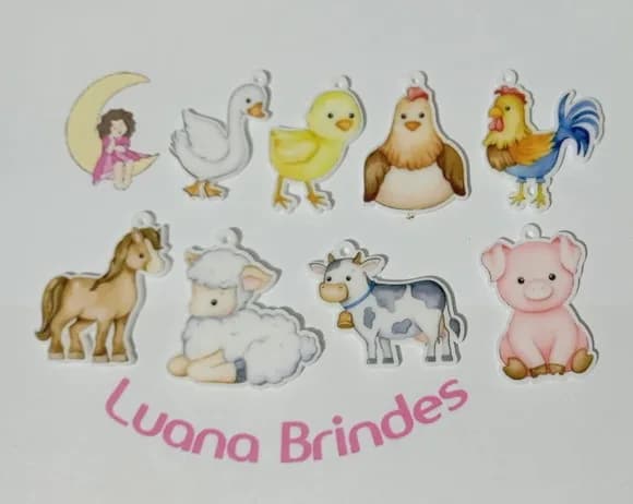 Pingente Fazendinha Acrílico U.v Variados - 6 Unidades