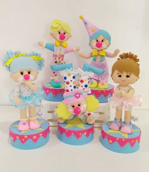 Combo Circo Rosa em Feltro Lembrança ou Centro de Mesa 10 Pç