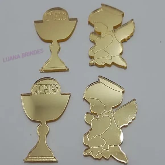 Apliques Eucaristia e Anjo Acrílico Espelhado-pct C/3 Kit