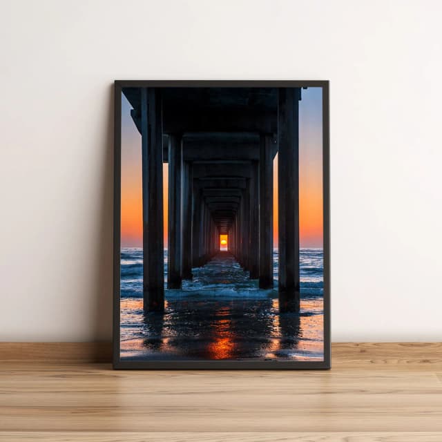 Quadro luz do sol entre pilares ao mar 123