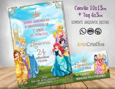 Convite Digital C/tag Princesas Disney