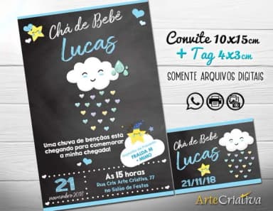 CONVITE DIGITAL C/TAG Chá de bebê Chuva de Amor Menino Chalk