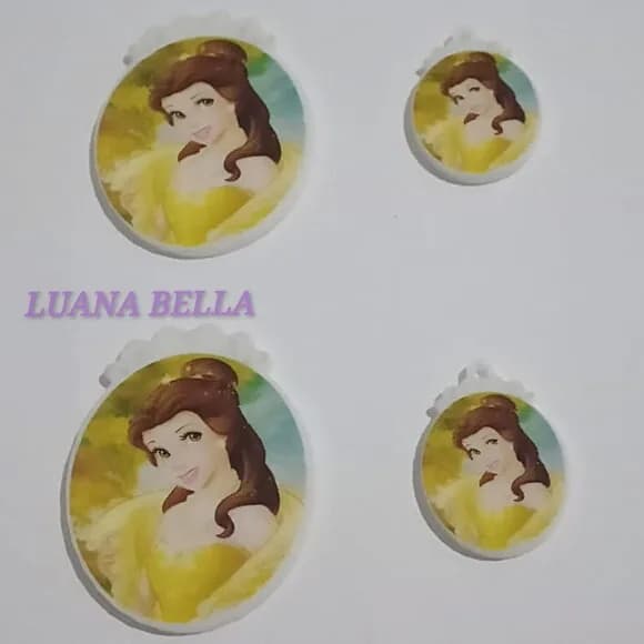 Kit Aplique e Ping em acrílico da Princesa Bela-pct c/3 Kits