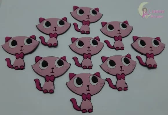 Aplique Gatinha Rosa de Borracha - Pct com 7 Unidades