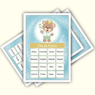 Bingo Chá de Bebê Menino Pdf Para Imprimir