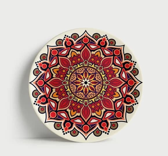 Prato Decorativo Mandala Colorida 21cm Porcelana