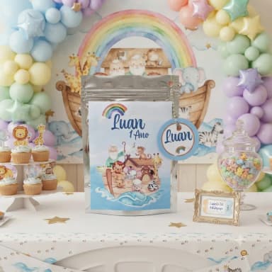 Saquinho Metalizado ziplock  Arca de Noé lembrancinhas festa aniversario infantil Personalizado