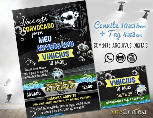 Convite Digital C/tag Futebol de Sabão