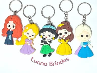 Chaveiro Princesas 5,5cm Emborrachado Pacote com 5 Unidades