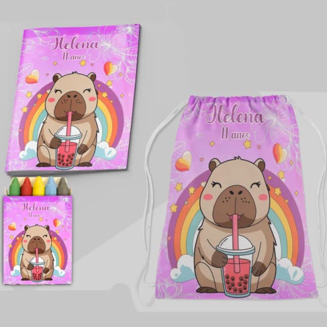 Kit Lembrancinhas Mochila e Revista de Colorir da  Capivara