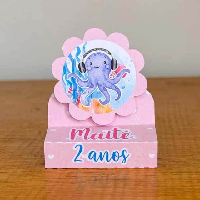 PEGUE E MONTE - Porta Bis Duplo Personalizados FUNDO DO MAR ROSA - Decoração de Festa | Lembrancinhas | Aniversário | Personalizados