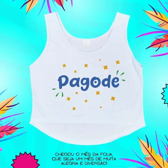 Cropped Carnaval Feminino Pagode Escrita Azul Estrelas
