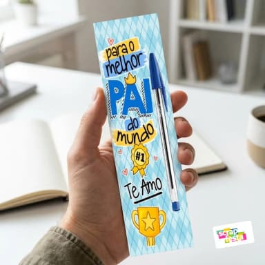 Marca Página Personalizado e Caneta Azul Dia dos Pais