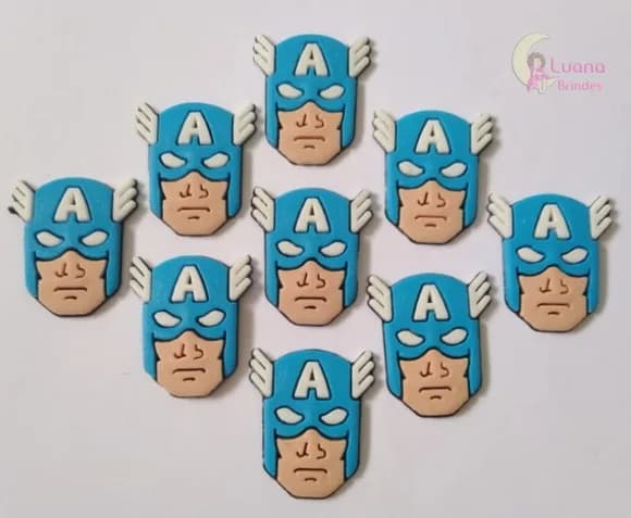 Aplique Carinha Capitão América de Borracha - Pct C/7 Unid