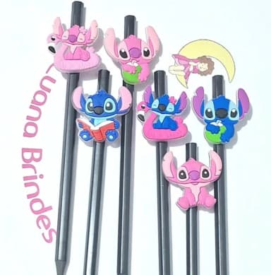 Lápis com Ponteira Stitch e Angel Pacote com 6 Unidades