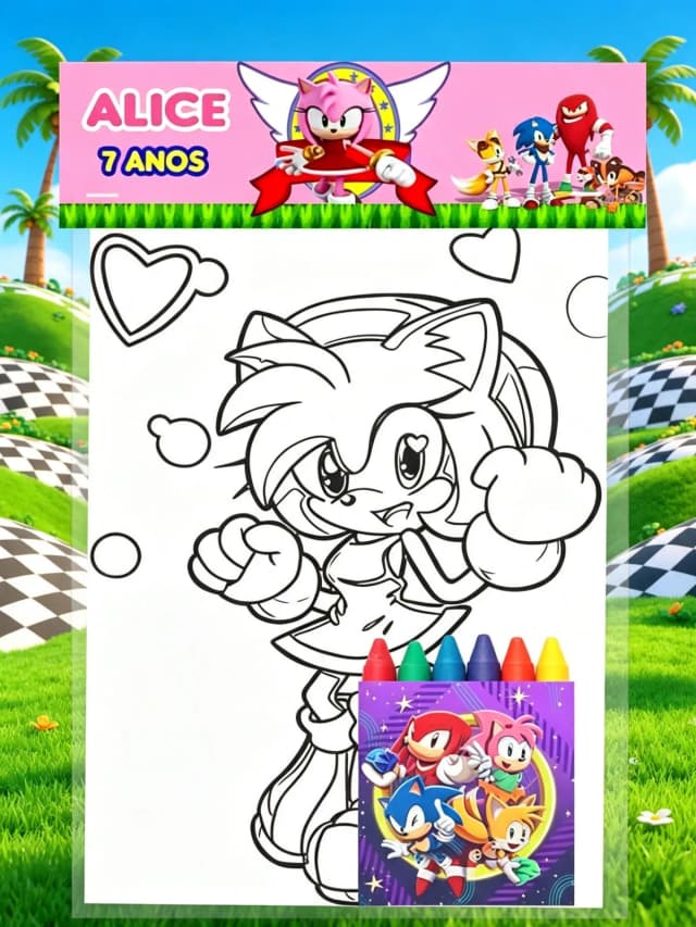 Kit Colorir com Giz de Cera  Personalizado da Amy Rose
