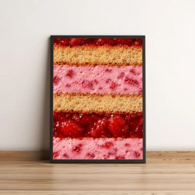 Quadro Decorativo com Bolo de Morango e Creme Rosa 2160