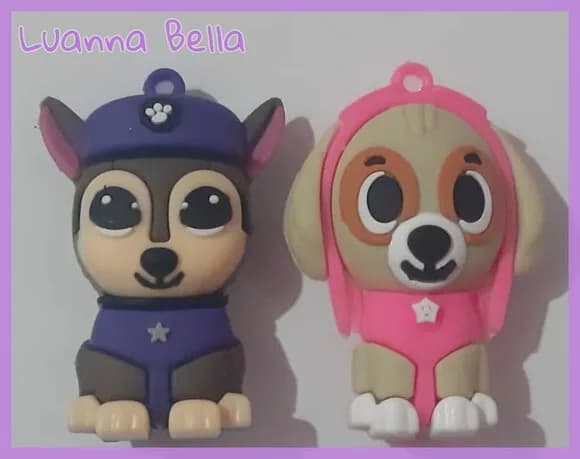 Pingentes Cachorros Roxo e Rosa de Borracha 5cm-Pct c/2 Unid