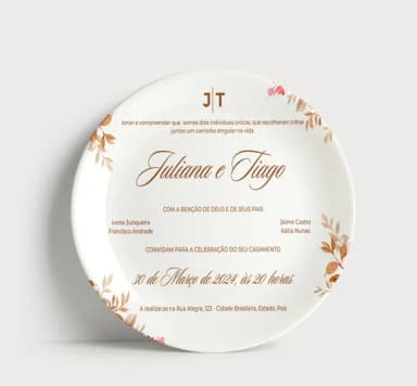 Convite Casamento Prato Porcelana Floral Romântico