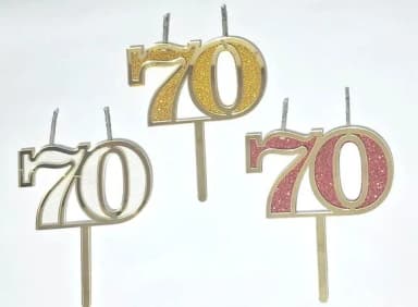 Vela 70 Anos Dourado Acrílico Pavio Magico - 1 Peça
