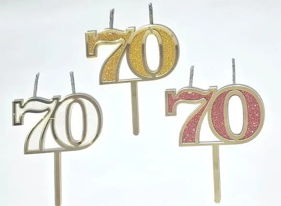Vela 70 Anos Dourado Acrílico Pavio Magico - 1 Peça