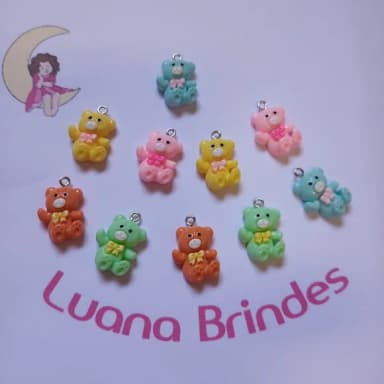 Pingente Ursinho Colorido de Resina 2cm Pct 7 unidades