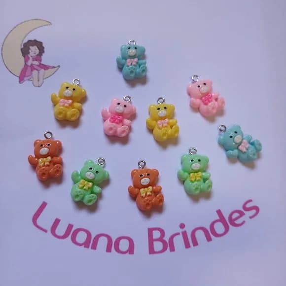 Pingente Ursinho Colorido de Resina 2cm Pct 7 unidades