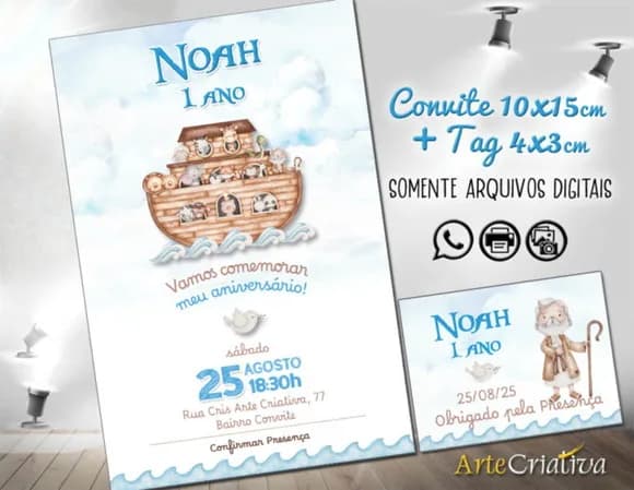 Convite Digital C/tag Arca de Noé Aquarela 4
