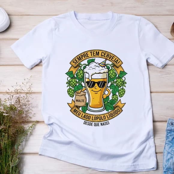 Camiseta Divertida Sempre Tem Cerveja Meu Lado Lúpulo