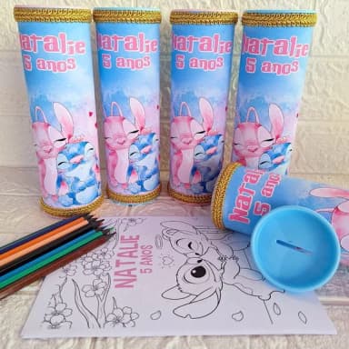 Kit Pintura na Tubo Cofre - Stitch e Angel
