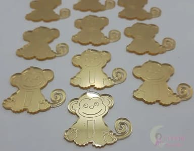 Aplique Macaco Acrílico Espelhado Dourado -pct C/6 Unid