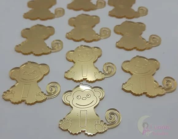 Aplique Macaco Acrílico Espelhado Dourado -pct C/6 Unid