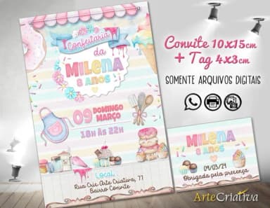 Convite Digital C/tag Aquarela Doce Confeitaria