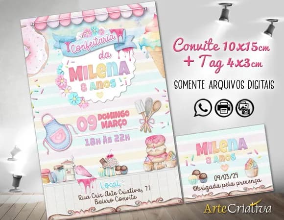 Convite Digital C/tag Aquarela Doce Confeitaria
