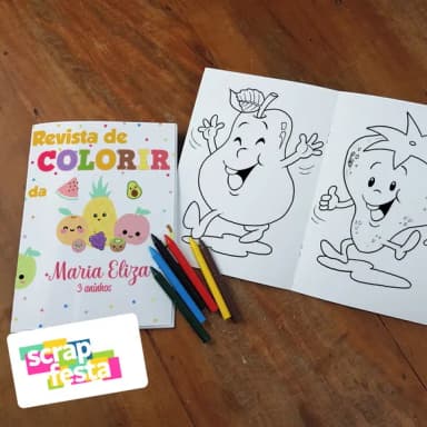 Revista Colorir + Giz Cera Festa Hortifrúti/frutas/quitanda