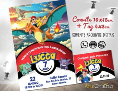 Convite Digital C/tag Pokemon Pokebola