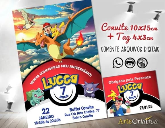 Convite Digital C/tag Pokemon Pokebola