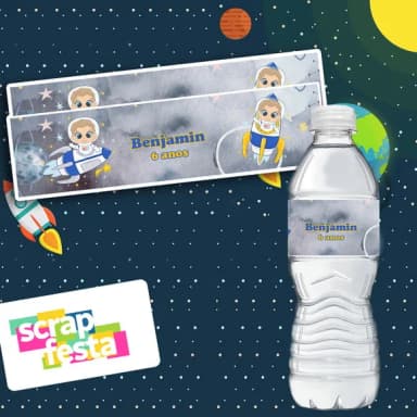 Adesivo Personalizado Rótulo água 5x19,5 Espaço Astronauta