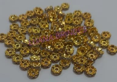Rondela de Metal Dourado com Strass - 6mm - pct com 12 unid