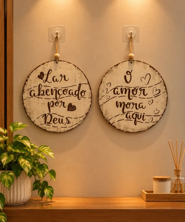 Kit 2 Placas Decorativas Parede Lar Abençoado O Amor Mora Aqui 20cm