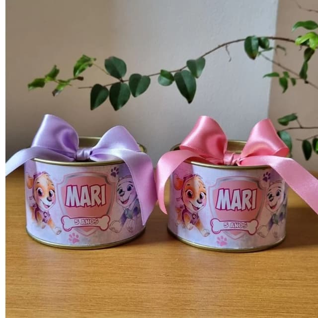 Lembrancinha Patrulha canina tubolata 5x7 Tampa Metalizada Dourada
