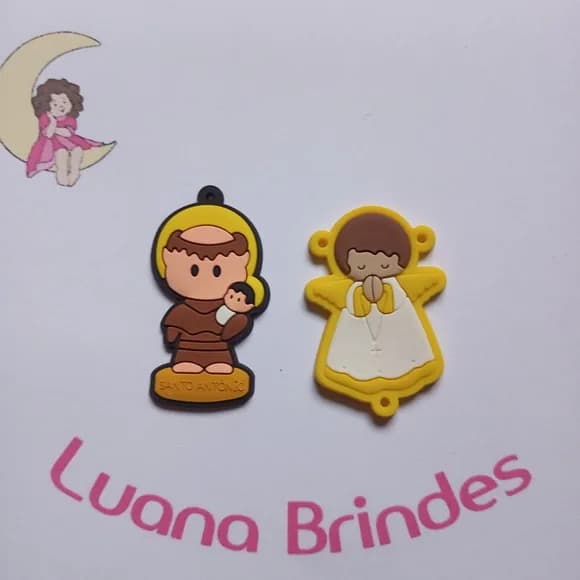 Kit terço Anjinha e Santo Antonio Borracha 5,3cm 2 Kits
