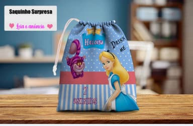 Saquinho Supresa para lembrancinhas Alice no País das Maravilhas