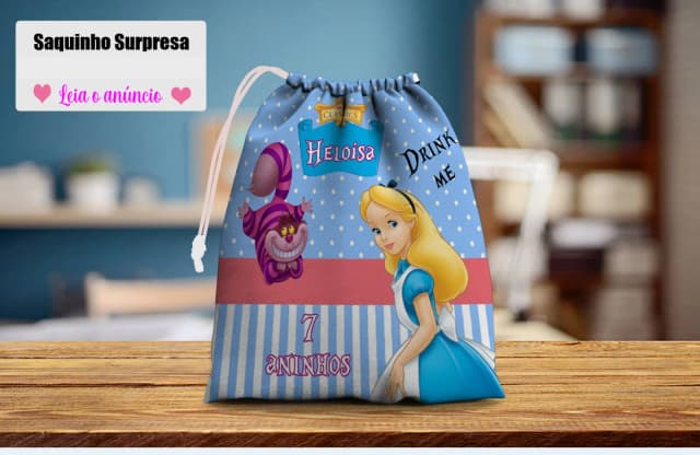 Saquinho Supresa para lembrancinhas Alice no País das Maravilhas