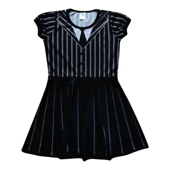 Vestido Infantil Gótico Listrado Estampa Terno com Gravata