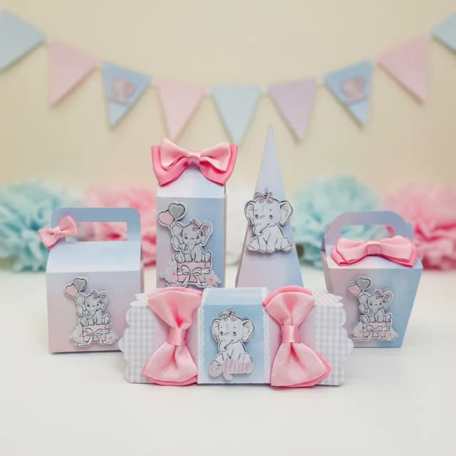 Kit 60 Lembrancinhas Elefantinho Rosa ou Azul
